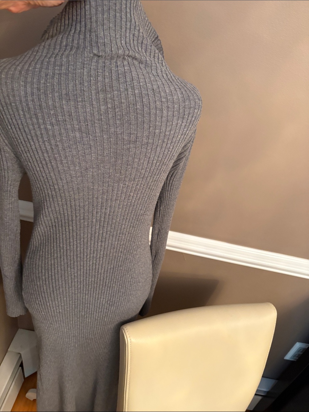 Gray Ribbed Long Button-Front Women's Sweater - Picture 5 of 8
